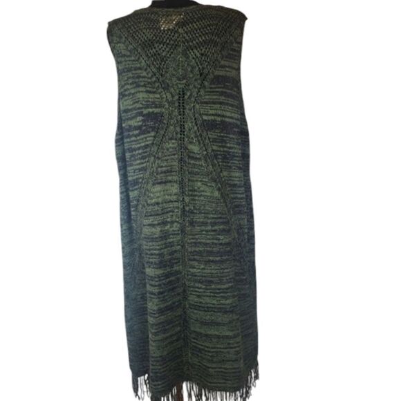 Faded Glory Green Knit Open Fringe Sleeveless Cardigan Size 1x-2X(16W-20W) - Picture 4 of 15